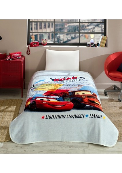 Lisanslı Tek Kişilik Çocuk Battaniye (155X215)-ŞIMŞEK Mcqueen Cars Road Gri modelleri