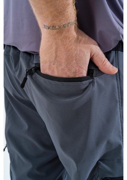 Erkek Gri Nefes Alan Likralı Kumaş 5 Cepli Outdoor Kargo Kapri Şort