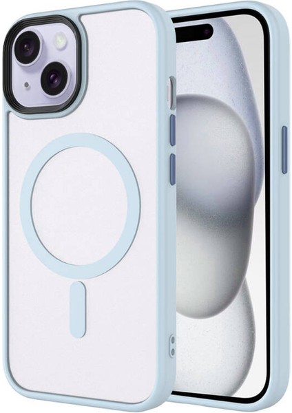 iPhone 15 Kılıf Magsafe Özellikli ve Şerit Renkli Şık Velure Premium Sert Tpu Silikon Kapak