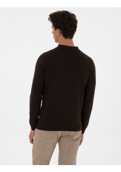 Erkek Koyu Kahverengi Slim Fit Polo Yaka Basic Triko Kazak 50315405-VR084 indirimleri