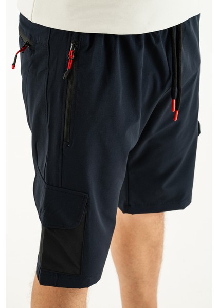 Erkek Lacivert Nefes Alan Likralı Kumaş 5 Cepli Outdoor Kapri Şort