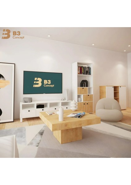 Nort Serisi Modern Dekoratif Kare Salon Orta Sehpa Safir Meşe