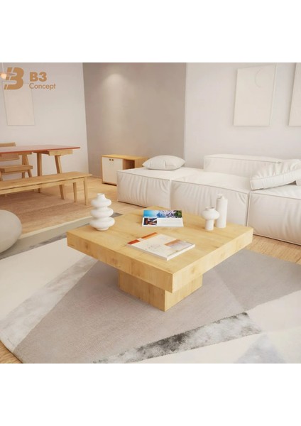 Nort Serisi Modern Dekoratif Kare Salon Orta Sehpa Safir Meşe indirimleri