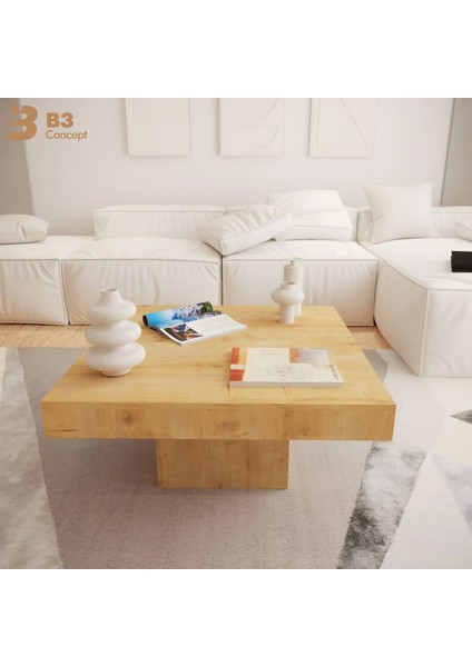 Nort Serisi Modern Dekoratif Kare Salon Orta Sehpa Safir Meşe