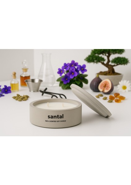 Dekoratif El Yapımı Yatay Mum : Çift Fitilli : Kokulu Soya Mum : Santal