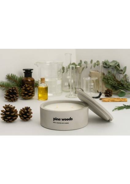 Dekoratif El Yapımı Yatay Mum : Çift Fitilli : Kokulu Soya Mum : Pine Woods