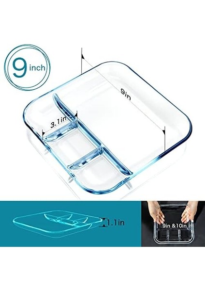 Bölmeli Cam Tabak - 3 Bölmeli Şeffaf Dayanıklı Servis Tabağı Kişisel Kahvaltı Tabağı indirimleri