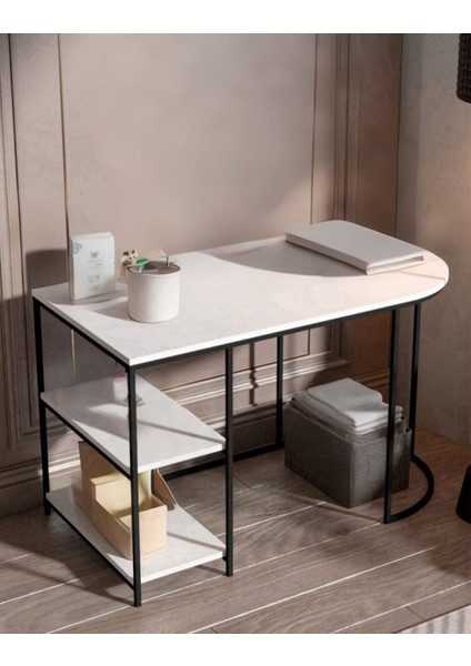 Raflı Çalışma Masası 125 cm x 60 cm Bilgisayar Masası Çok Amaçlı Makyaj Masası Ofis Masası Yemek Masası Beyaz Renk