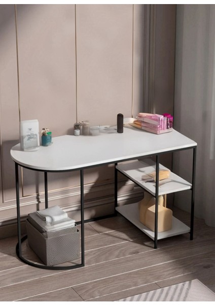 Raflı Çalışma Masası 125 cm x 60 cm Bilgisayar Masası Çok Amaçlı Makyaj Masası Ofis Masası Yemek Masası Beyaz Renk fiyatları