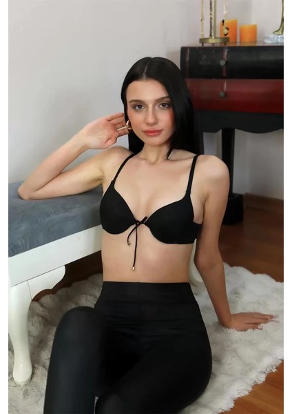 Kadın Destekli Balenli Önden Açılır Dekolteli Sütyen Siyah fırsatları