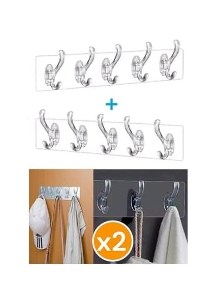 Şeffaf Duvar Askısı 5'li Iz Bırakmayan Güçlü Yapışkanlı Askı Kapı Arkası Banyo Mutfak Düzenleyici Kanca Askılık (2 Adet) modelleri
