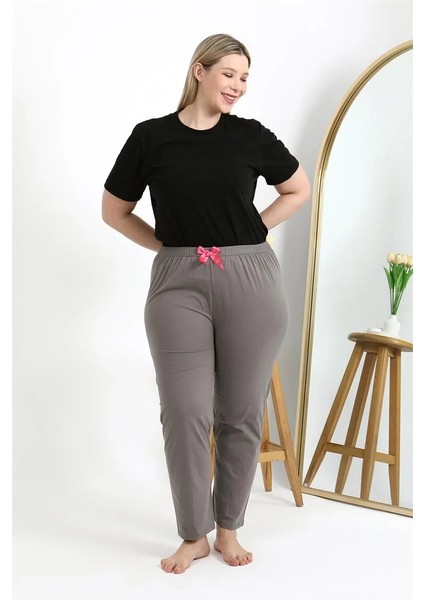 Kadın Pamuklu Büyük Beden Alt Pijama Vizon