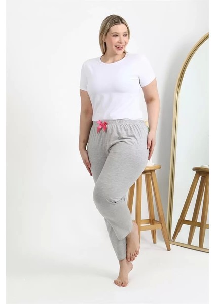 Kadın Pamuklu Büyük Beden Alt Pijama Gri