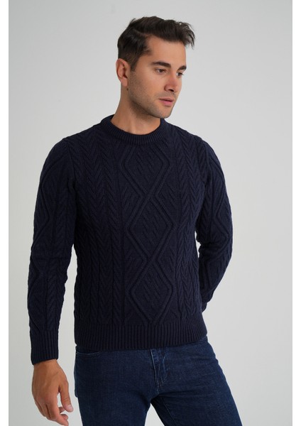 Erkek Baklava Yürütmeli Saç Örgülü Bisiklet Yaka Yün Kazak TRIST-5347