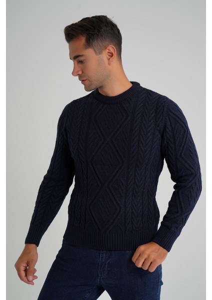 Erkek Baklava Yürütmeli Saç Örgülü Bisiklet Yaka Yün Kazak TRIST-5347 indirimleri