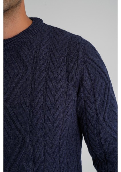 Erkek Baklava Yürütmeli Saç Örgülü Bisiklet Yaka Yün Kazak TRIST-5347