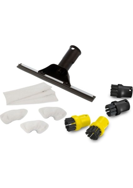 Karcher Sc Serisi ile Uyumlu Aksesuar Seti, Cam Silme Aparatı, Mikrofiber Bez, Mini Fırça Seti