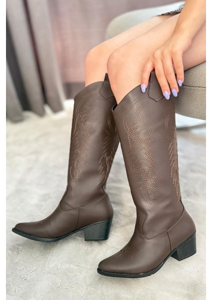 Kadın Jasire Kahverengi Nakışlı Western Kovboy Cowgirl Bot Çizme fiyatları