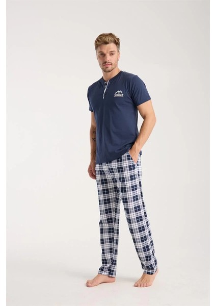 Erkek Lacivert Düğmeli Yaka Kısa Kol Pijama Takımı fiyatları