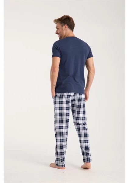 Erkek Lacivert Düğmeli Yaka Kısa Kol Pijama Takımı fırsatları