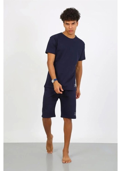 Erkek Pamuk Lakost Alt Üst Kaprili Pijama Takım Lacivert