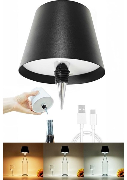 3 Modlu, Şarjlı, Dokunmatik, Kablosuz Dekoratif Şişe Lambası