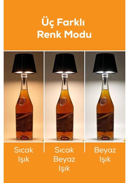 3 Modlu, Şarjlı, Dokunmatik, Kablosuz Dekoratif Şişe Lambası fiyatları