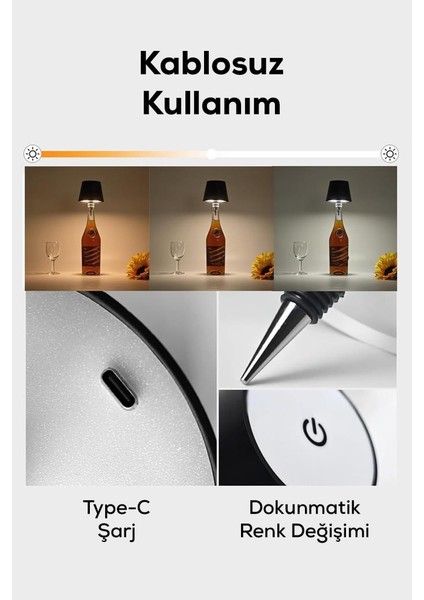3 Modlu, Şarjlı, Dokunmatik, Kablosuz Dekoratif Şişe Lambası modelleri