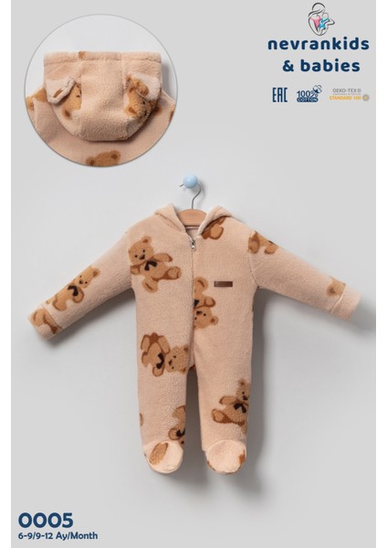 Unisex Bebek Welsoft Peluş Tulum Kapüşonlu Fermuarlı Ayıcık Desenli Kışlık fiyatları