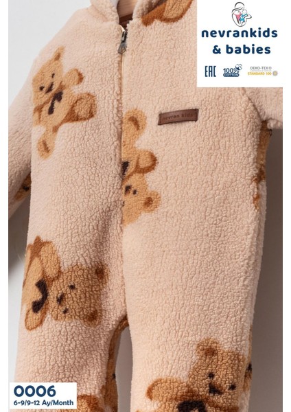 Unisex Bebek Welsoft Peluş Tulum Kapüşonlu Fermuarlı Ayıcık Desenli Kışlık modelleri