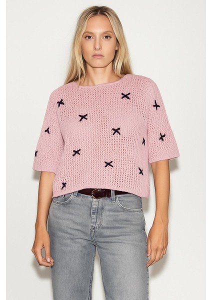 Fiyonklu Ajurlu Oversize Kazak