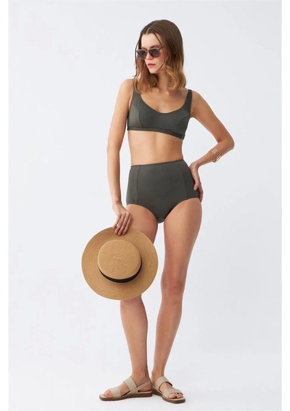 Kadın Basic Haki Pedli Yüksek Bel Bikini Takımı