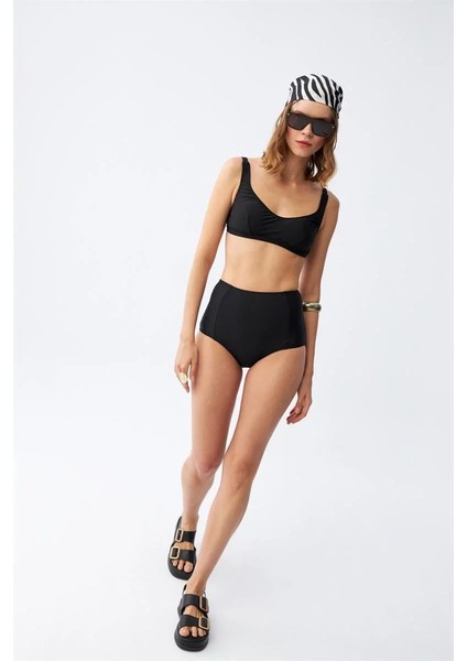 Kadın Siyah Pedli Kare Yaka Yüksek Bel Bikini Takımı fiyatları