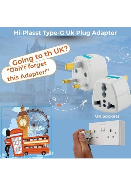 Tip G Ingiliz Adaptör Fişi - Hindistan, Ingiltere, Dubai, Hong Kong, Irlanda, Singapur, Hac ve Umre Uyumlu, 2 ve 3 Uçlu Fiş Dönüştürücü Priz, Uluslararası Seyahat Adaptörü fiyatları