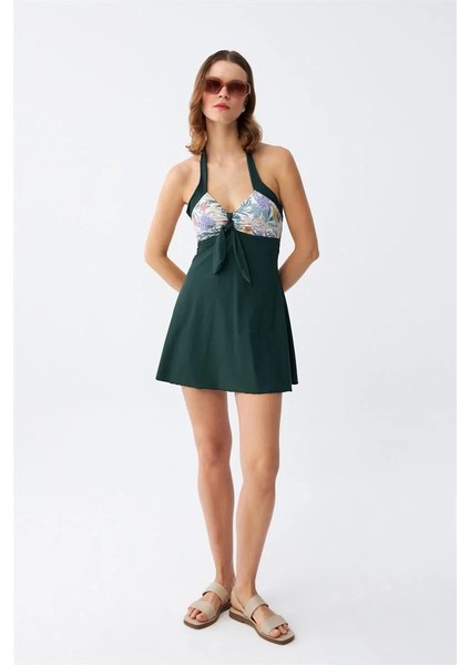 Kadın Çiçek Desenli Fiyonklu Haki Elbise Mayo fiyatları