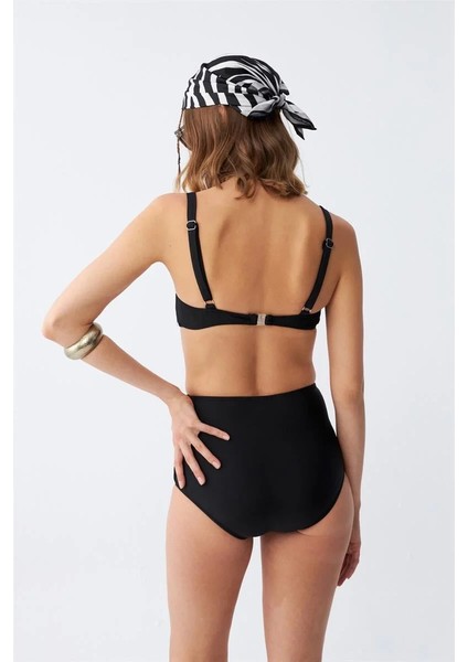 Kadın Siyah Pedli Kare Yaka Yüksek Bel Bikini Takımı indirimleri