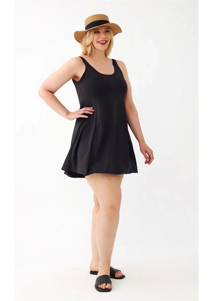 Kadın Siyah Büyük Beden Düz Elbise Mayo