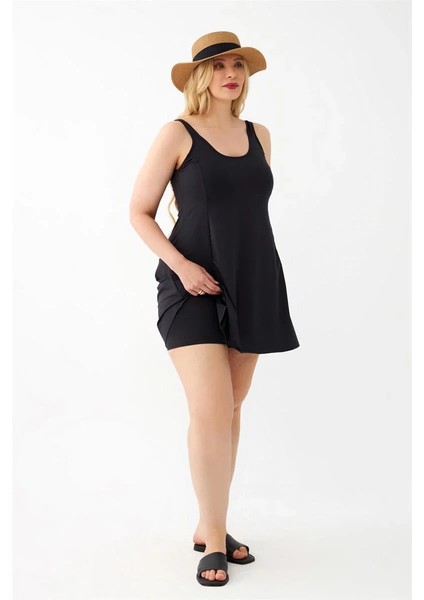 Kadın Siyah Büyük Beden Düz Elbise Mayo modelleri