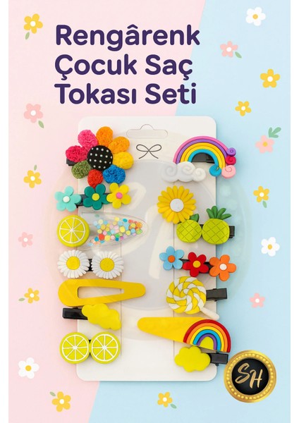 14 Lü Figürlü Çıtçıtlı Kız Çocuk ve Bebek Toka Seti ( 14 Adet )