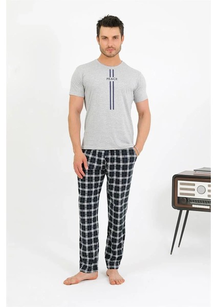 Erkek Pamuk Kısa Kol Pijama Takım Gri