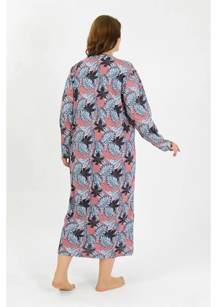 Kadın Büyük Beden Uzun Kol Somon Anne Gecelik