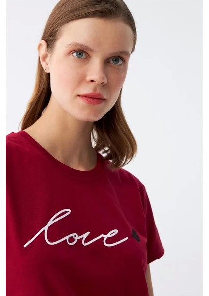 Kadın Bordo Kalp Desenli Kapri Pijama Takımı modelleri