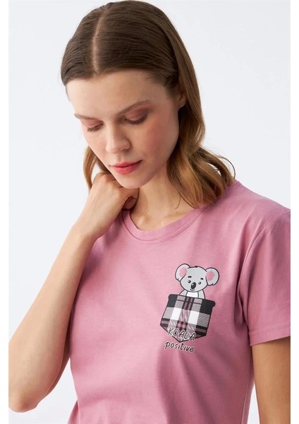 Kadın Somon Ayıcık Baskılı Ekoseli Penye Pijama Takımı indirimleri