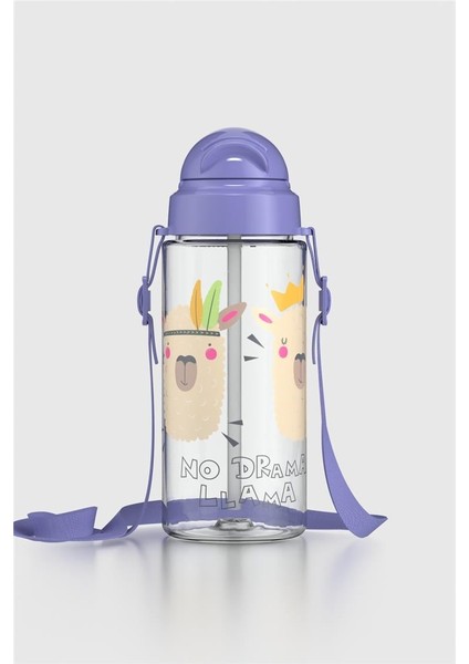 Migo Desenli 500 ml Askılı Pipetli Tritan Çocuk Matara 912008 Lila