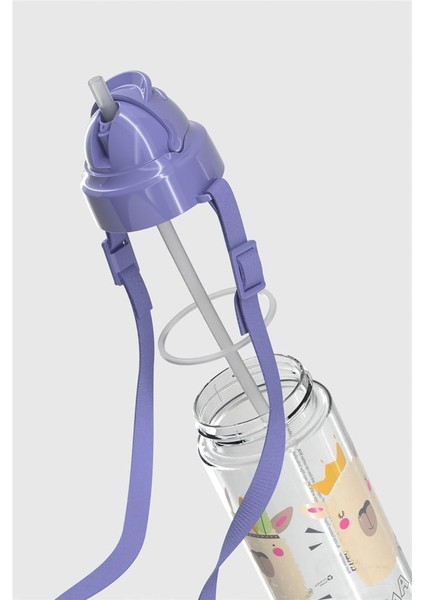 Migo Desenli 500 ml Askılı Pipetli Tritan Çocuk Matara 912008 Lila modelleri