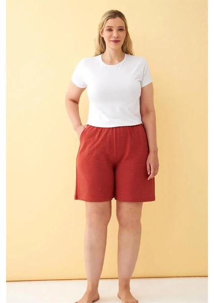Kadın Kiremit Rengi Rahat Kalıp Cepli Şort