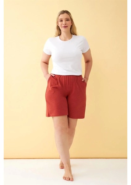 Kadın Kiremit Rengi Rahat Kalıp Cepli Şort fiyatları