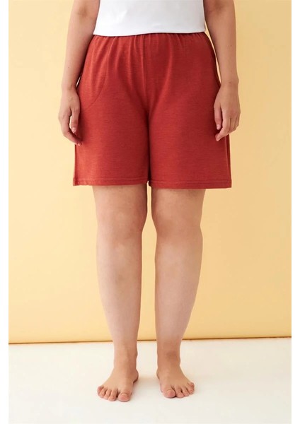 Kadın Kiremit Rengi Rahat Kalıp Cepli Şort modelleri
