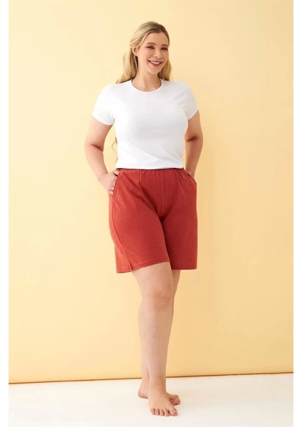 Kadın Kiremit Rengi Rahat Kalıp Cepli Şort fırsatları