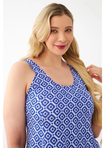 Kadın Mavi Desenli Büyük Beden Elbise Mayo fiyatları